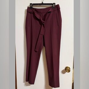 High-Rise Tie-Belt Tapered Trousers in Wine